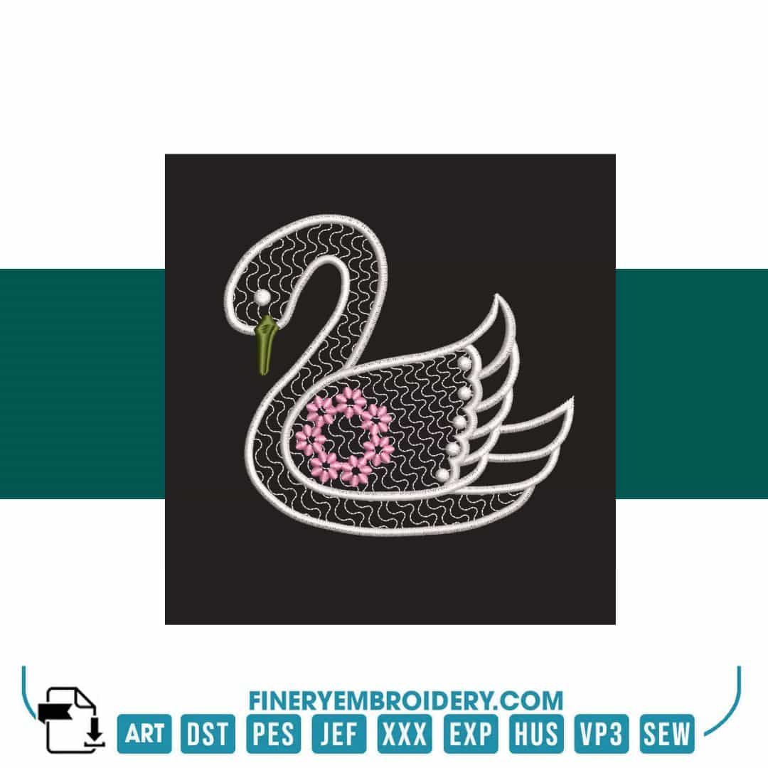 Swan Serenity 2: Exquisite White Embroidery Design - FineryEmbroidery