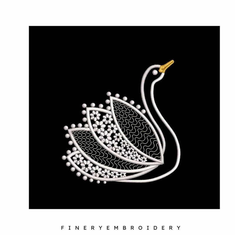 Swan Serenity 5: Exquisite White Embroidery Design - FineryEmbroidery