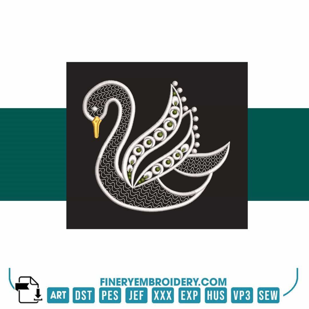 Swan Serenity 6: Exquisite White Embroidery Design - FineryEmbroidery