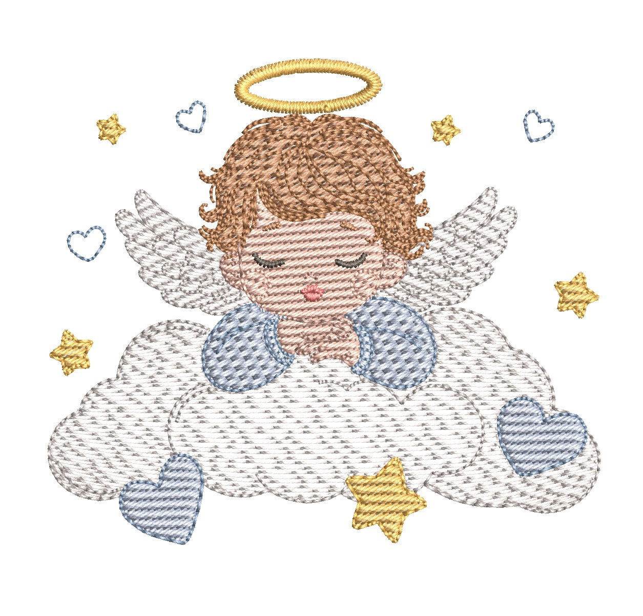 Sweet Dreaming Angel Baby Boy Embroidery Design Pack – 7 Sizes - FineryEmbroidery