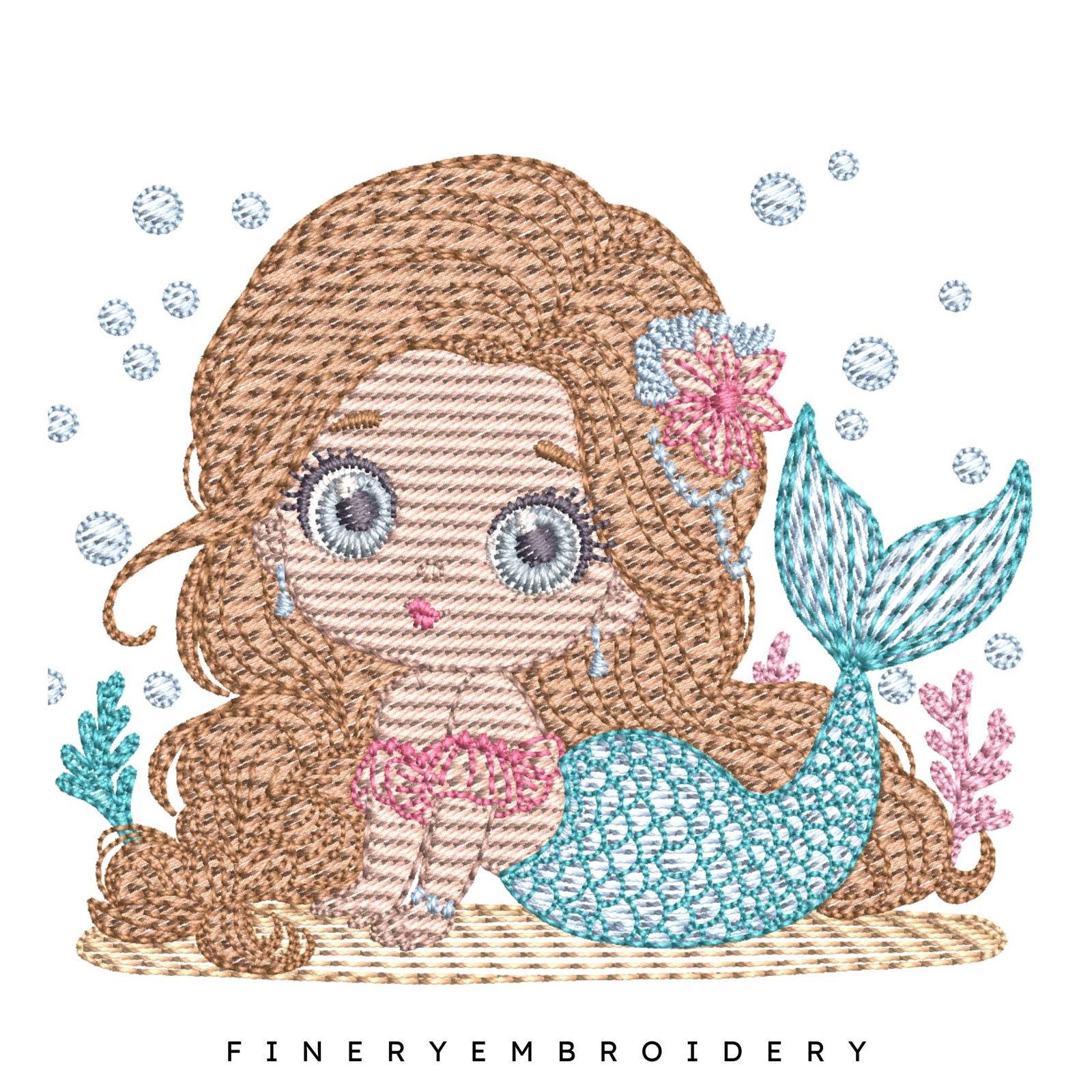 Sweet Mermaid Embroidery Design - 7 Sizes | FineryEmbroidery - FineryEmbroidery