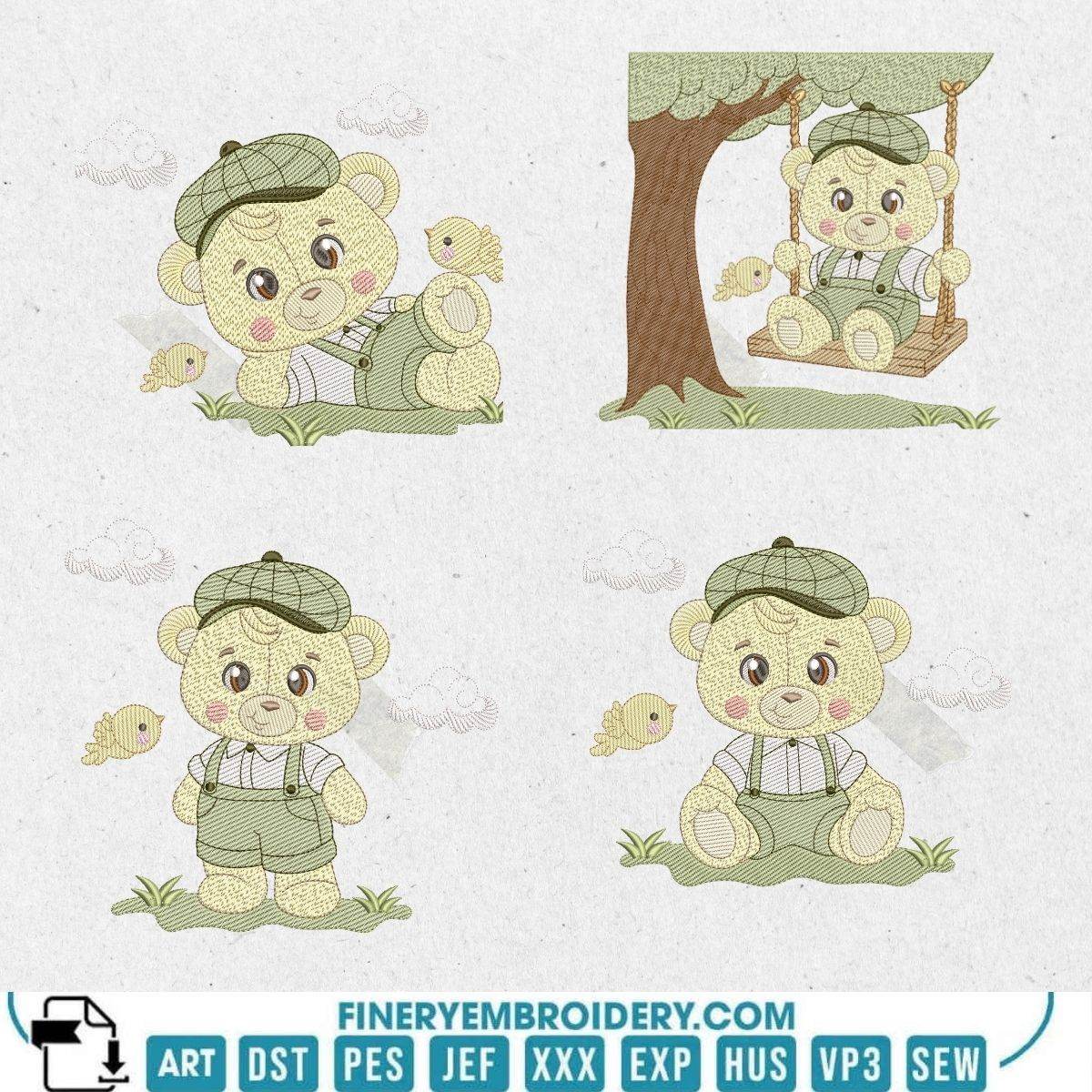 Teddy Bear in garden Embroidery Design Pack – 11 Designs in Multiple Sizes - FineryEmbroidery