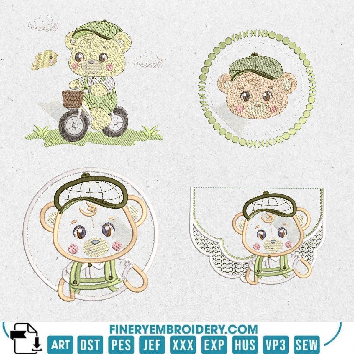 Teddy Bear in garden Embroidery Design Pack – 11 Designs in Multiple Sizes - FineryEmbroidery