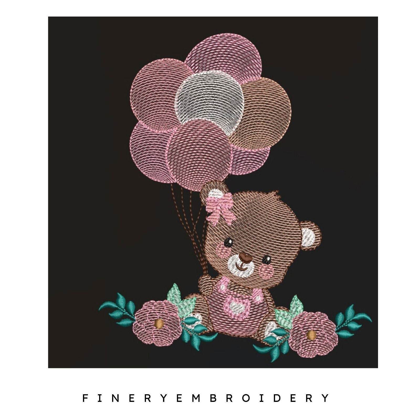 Teddy bear and balloons - Embroidery designs Pack - FineryEmbroidery