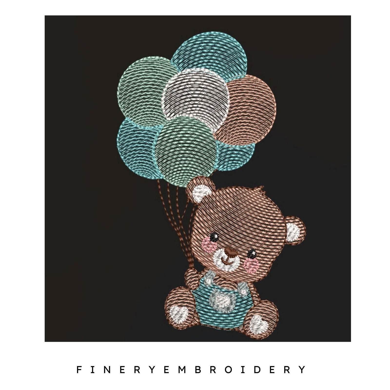 Teddy bear and balloons - Embroidery designs Pack - FineryEmbroidery