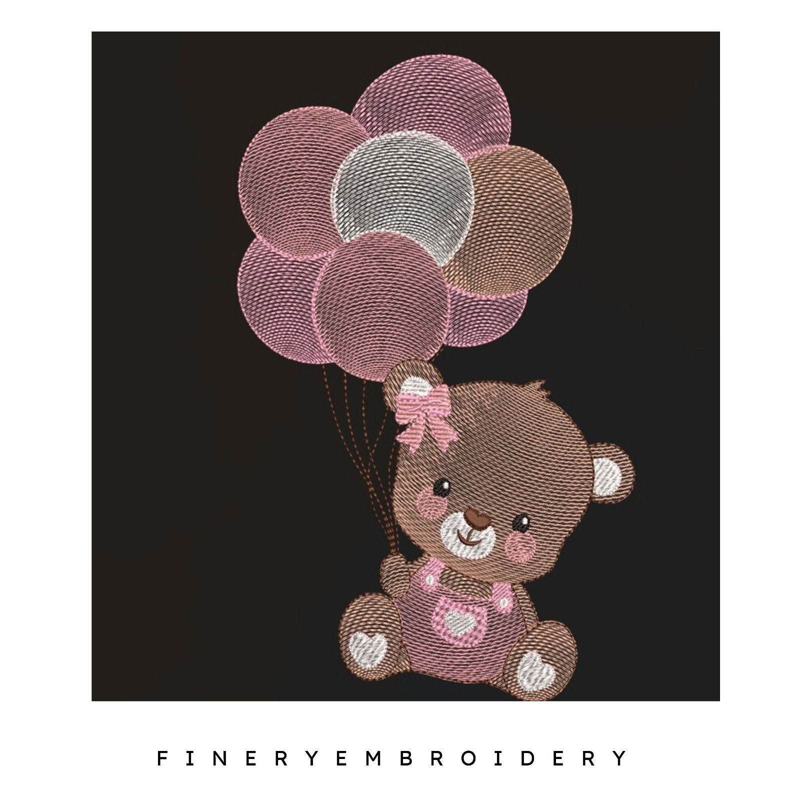 Teddy bear and balloons - Embroidery designs Pack - FineryEmbroidery