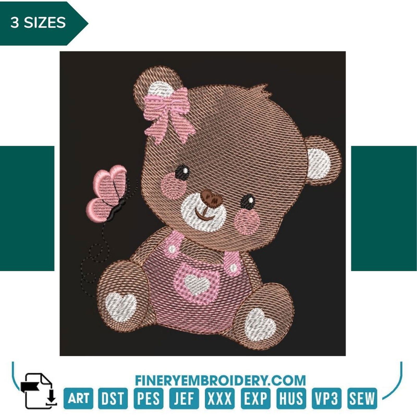 Teddy bear and butterfly - Embroidery design - FineryEmbroidery