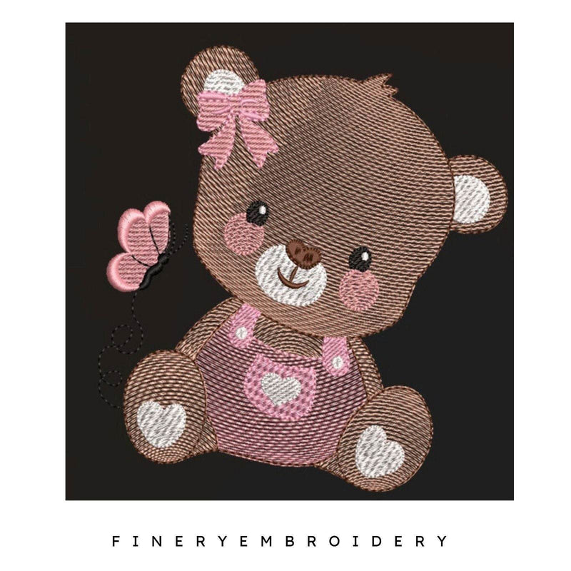 Teddy bear and butterfly - Embroidery design - FineryEmbroidery