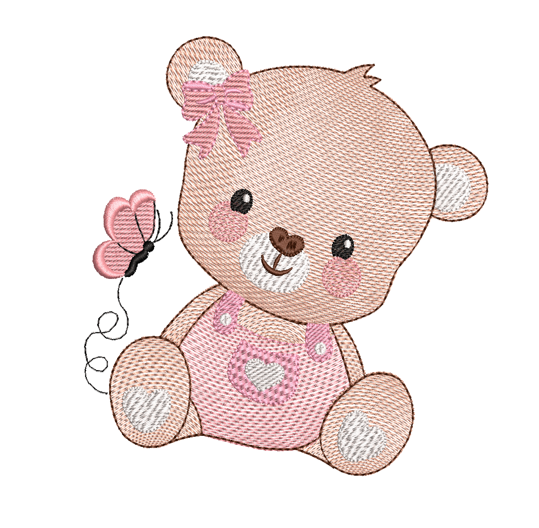 Teddy bear and butterfly - Embroidery design - FineryEmbroidery