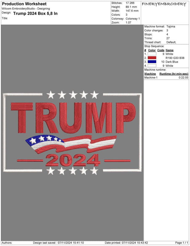 Trump 2024 Embroidery Design - Patriotic Election - FineryEmbroidery