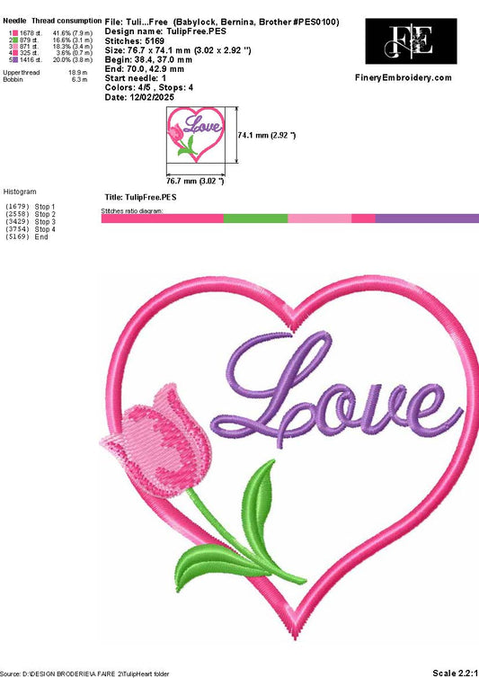 Tulip Heart Love Embroidery Design - FineryEmbroidery