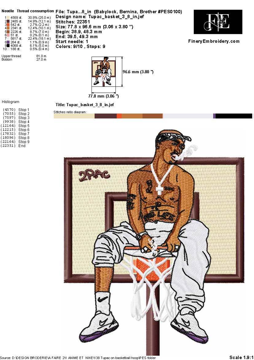 Tupac 2PAC Embroidery Design - Iconic Hip-Hop Street Legend ...