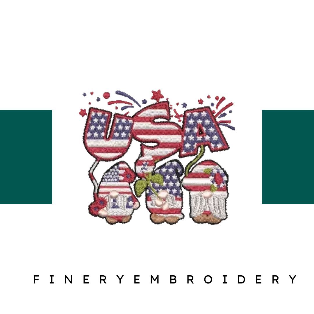 USA-America-Gnome - Embroidery Design - FineryEmbroidery