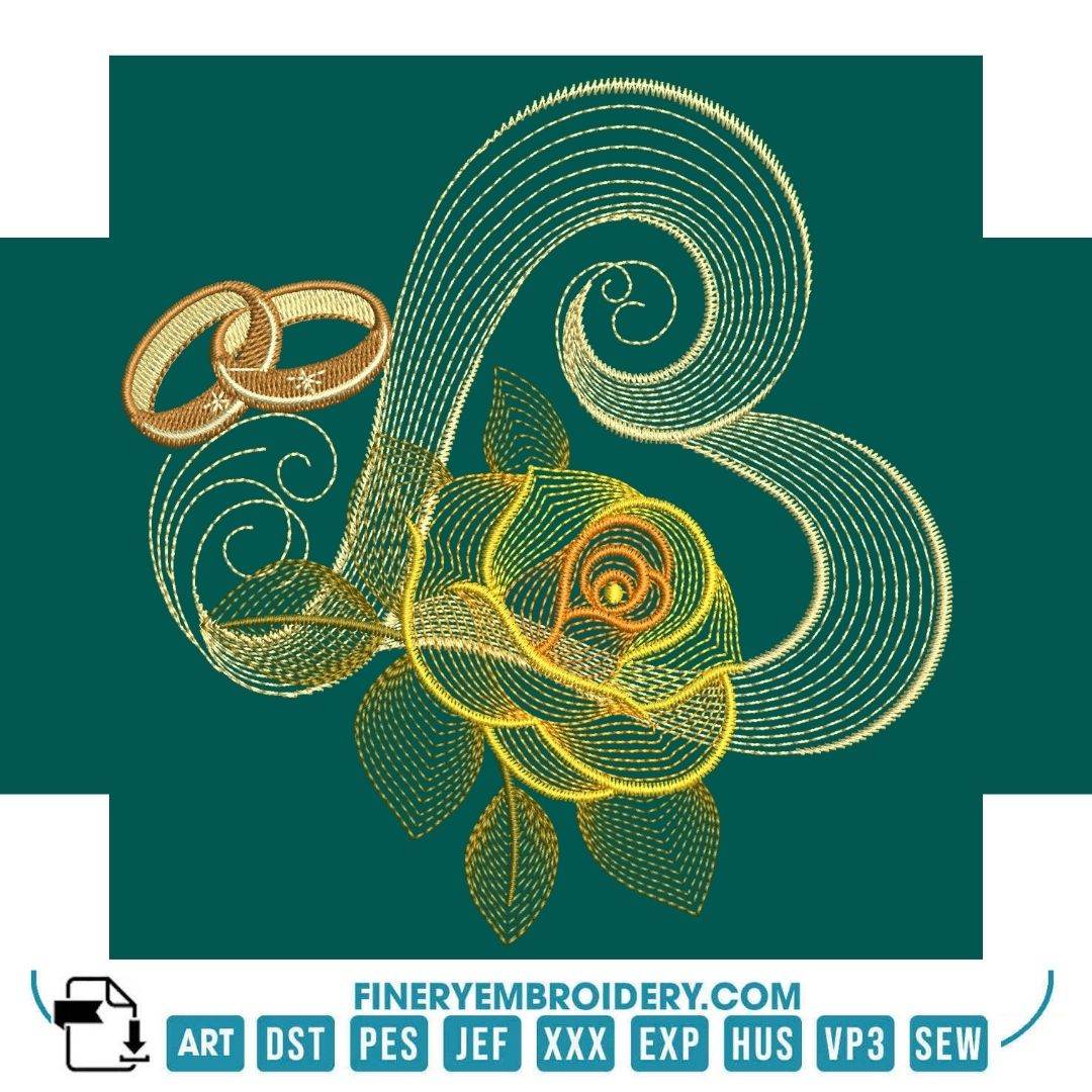 Wedding Rings Embroidery 4 Designs Pack - Elegant Love and Marriage - FineryEmbroidery