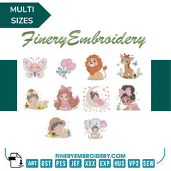 Whimsical Creatures and Lovely Kids Embroidery Designs Pack - Multi-Size - FineryEmbroidery