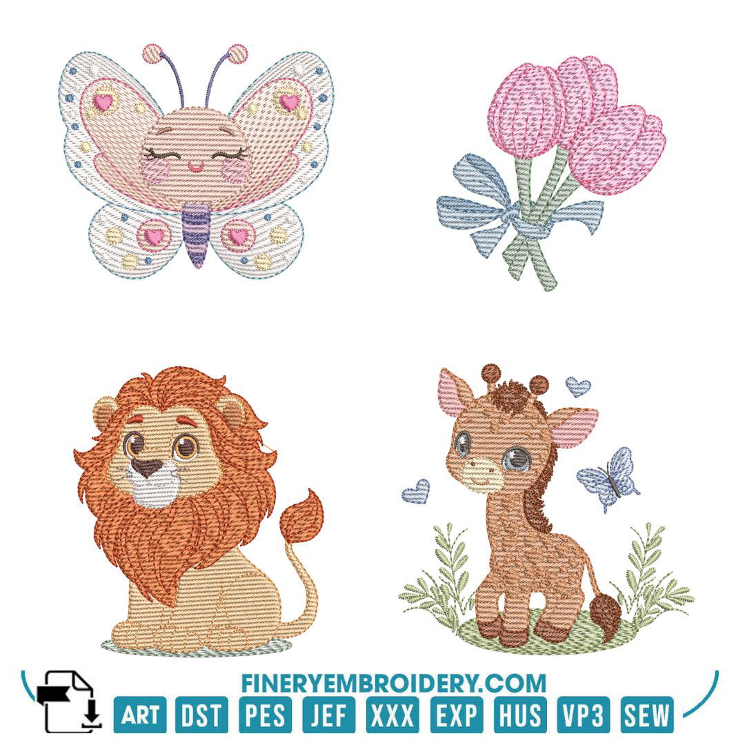 Whimsical Creatures and Lovely Kids Embroidery Designs Pack - Multi-Size - FineryEmbroidery