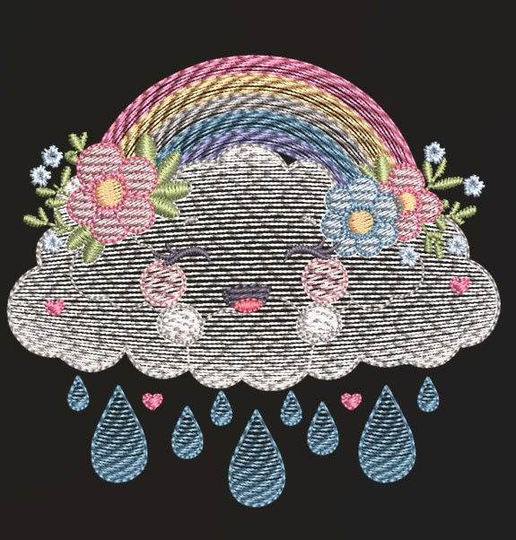 Whimsical cloud adorned with colorful rainbows – 7 Sizes - FineryEmbroidery