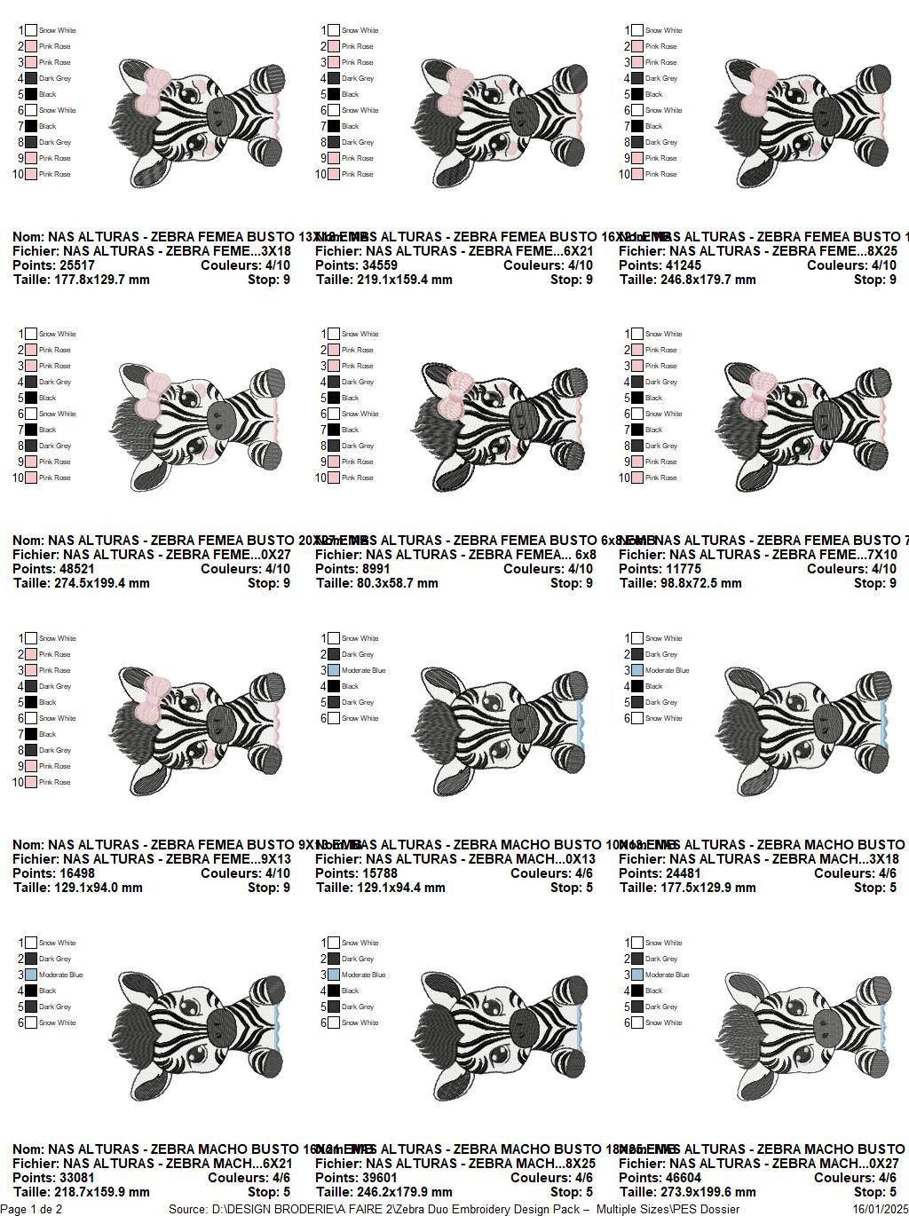 Zebra Duo Embroidery Design Pack – Male and Female Busts in Multiple Sizes - FineryEmbroidery