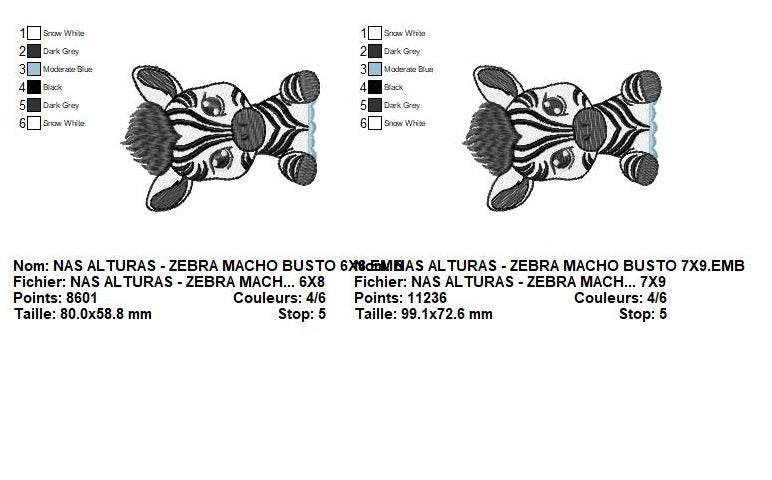 Zebra Duo Embroidery Design Pack – Male and Female Busts in Multiple Sizes - FineryEmbroidery