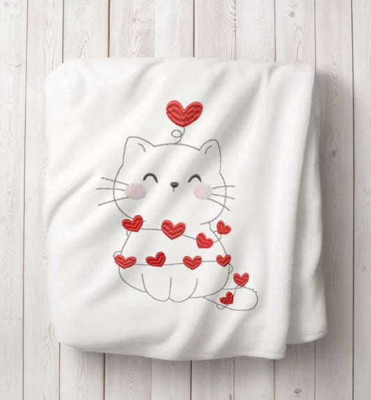 Valentine Cat Embroidery Design - Adorable Heart-Themed Multi-sizes