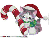 Festive Christmas Cat Embroidery Design with Candy Cane