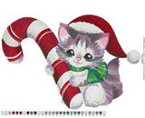 Festive Christmas Cat Embroidery Design with Candy Cane