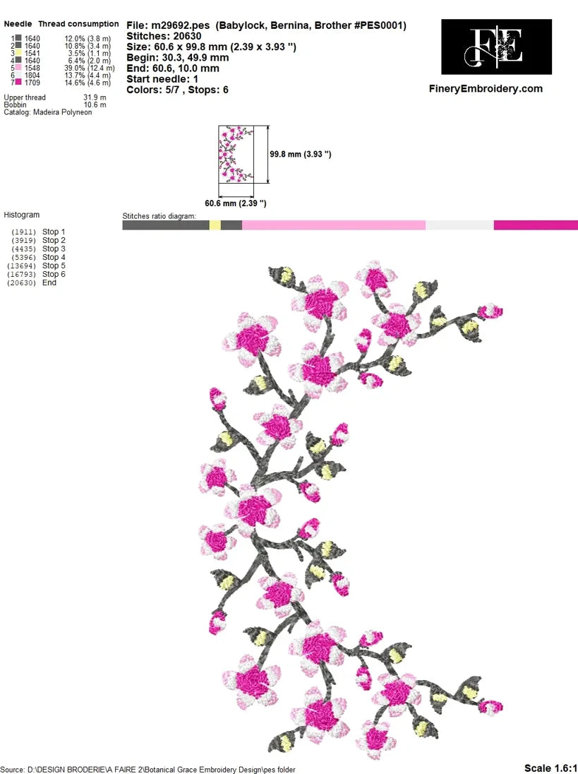 Botanical Grace Embroidery Design