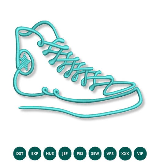 Minimalist High Top Sneaker Outline Embroidery Design machine embroidery design pattern