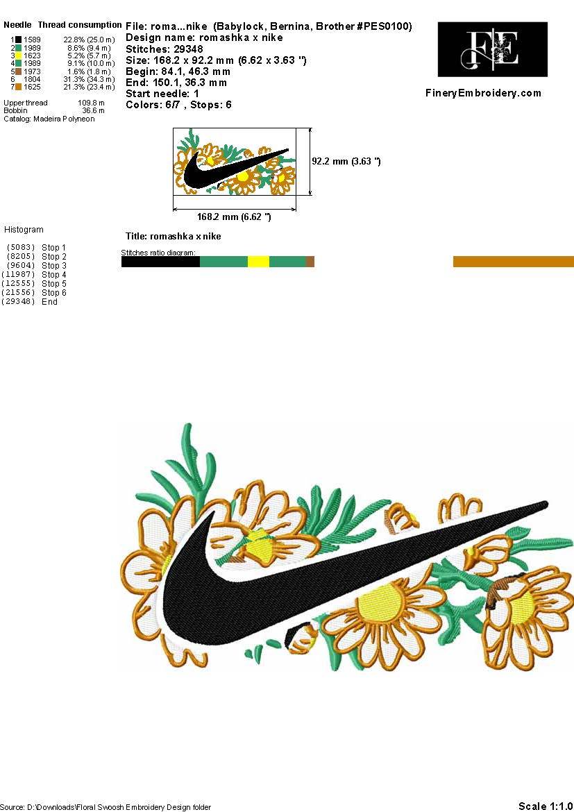 Floral Nike Inspired Swoosh Embroidery Design