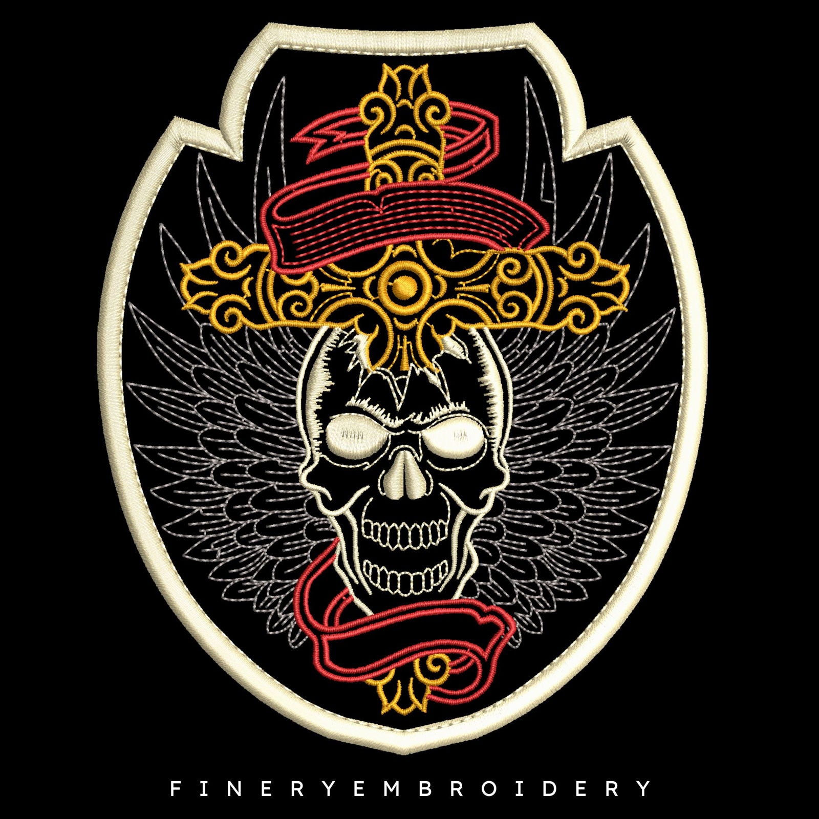 skull with cross embroidery design - FineryEmbroidery