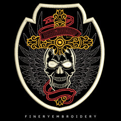 skull with cross embroidery design - FineryEmbroidery